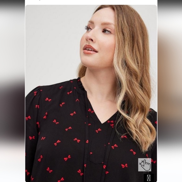 Torrid Twill Tie Neck Peasant Top sz 3 (22-24) - Picture 5 of 16